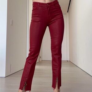 Zara Trafaluc Denimwear NWOT Red Coated Denim Pants with Zipper On Bottom Front